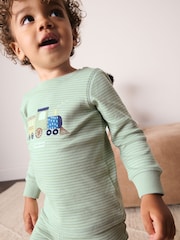 Green/Ecru Train Mini Print Snuggle Pyjamas 3 Pack (9mths-10yrs) - Image 2 of 11