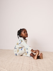 Green/Ecru Train Mini Print Snuggle Pyjamas 3 Pack (9mths-10yrs) - Image 3 of 11