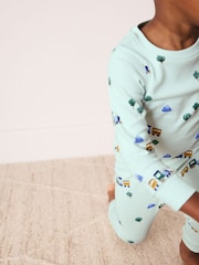 Green/Ecru Train Mini Print Snuggle Pyjamas 3 Pack (9mths-10yrs) - Image 4 of 11