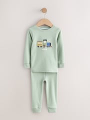 Green/Ecru Train Mini Print Snuggle Pyjamas 3 Pack (9mths-10yrs) - Image 6 of 11