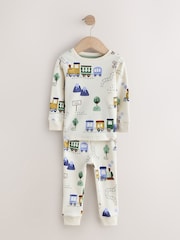Green/Ecru Train Mini Print Snuggle Pyjamas 3 Pack (9mths-10yrs) - Image 7 of 11