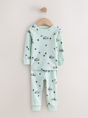 Green/Ecru Train Mini Print Snuggle Pyjamas 3 Pack (9mths-10yrs) - Image 8 of 11