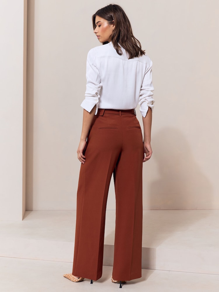 Rdzawy brąz - Lipsy Tailored Belted Wide Leg Trousers - Obraz 2 z 5