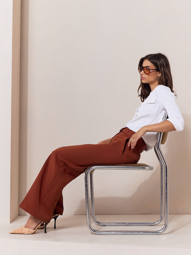 Rdzawy brąz - Lipsy Tailored Belted Wide Leg Trousers - Obraz 5 z 5
