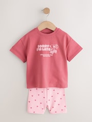 Pink Heart Short Sleeve T-Shirt and Cycle Shorts Set (3mths-7yrs) - Image 1 of 5