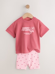 Pink Heart Short Sleeve T-Shirt and Cycle Shorts Set (3mths-7yrs) - Image 2 of 5