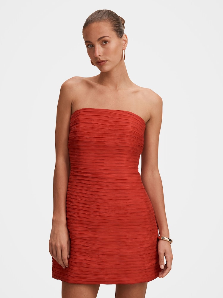 Nabrana mini obleka brez naramnic Forever New Sasha vsebuje lan - Slika 1 iz 5