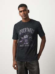 Black Washed Undertaker WWE License Graphic Relaxed Fit T-Shirt - Image 1 of 7