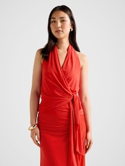 Forever New Red Gianna Wrap Halter Neck Dress - Image 1 of 5
