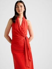 Forever New Red Gianna Wrap Halter Neck Dress - Image 3 of 5