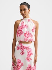 Forever New White Maisie Petite Halter Neck Tie Up Top Contains Linen - Image 1 of 5