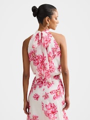 Forever New White Maisie Petite Halter Neck Tie Up Top Contains Linen - Image 2 of 5