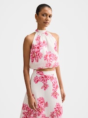 Forever New White Maisie Petite Halter Neck Tie Up Top Contains Linen - Image 4 of 5