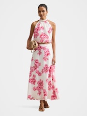 Forever New White Maisie Petite Halter Neck Tie Up Top Contains Linen - Image 5 of 5