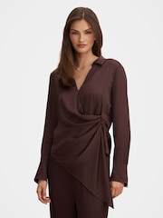 Forever New Brown Maude Asymmetrical Drape Shirt - Image 1 of 5
