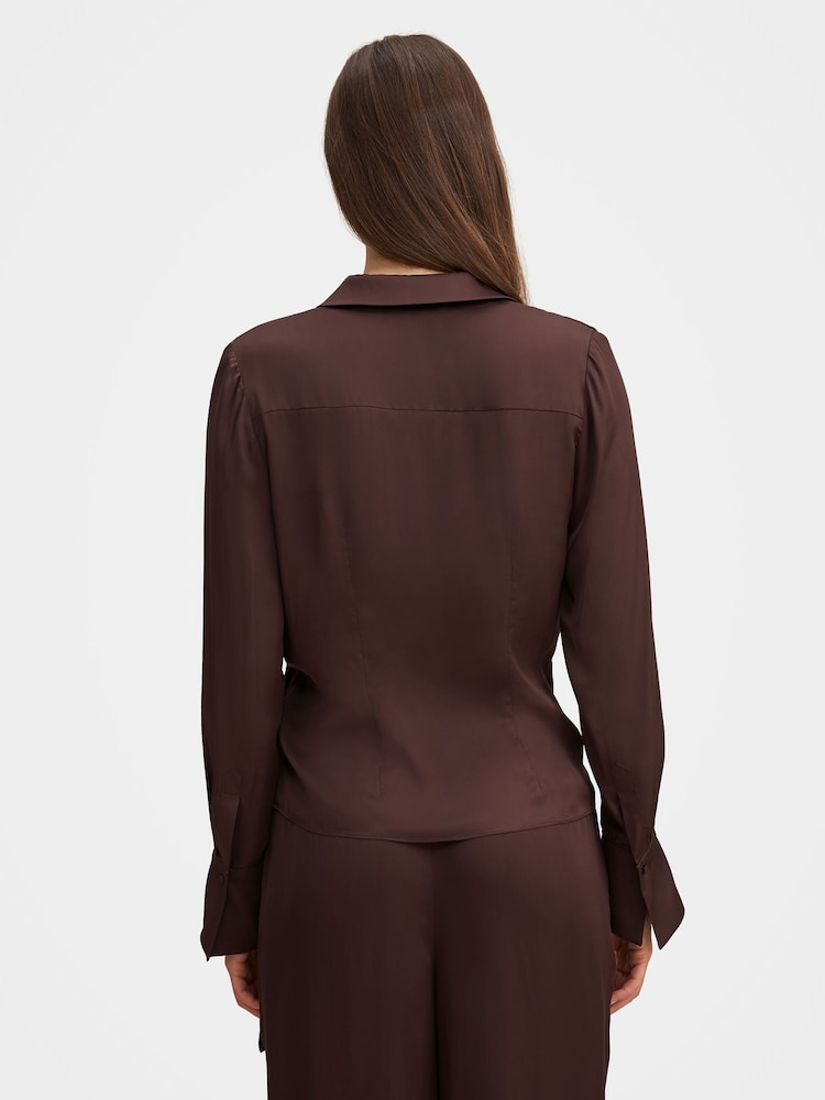 Forever New Brown Maude Asymmetrical Drape Shirt - Image 2 of 5