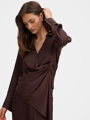 Forever New Brown Maude Asymmetrical Drape Shirt - Image 3 of 5