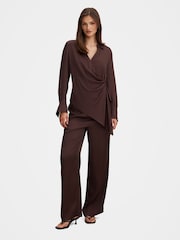 Forever New Brown Maude Asymmetrical Drape Shirt - Image 4 of 5