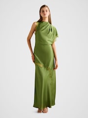 Forever New Green Kody Satin Lace Asymmetrical Dress - Image 1 of 4