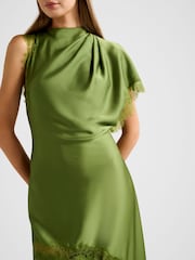 Forever New Green Kody Satin Lace Asymmetrical Dress - Image 3 of 4