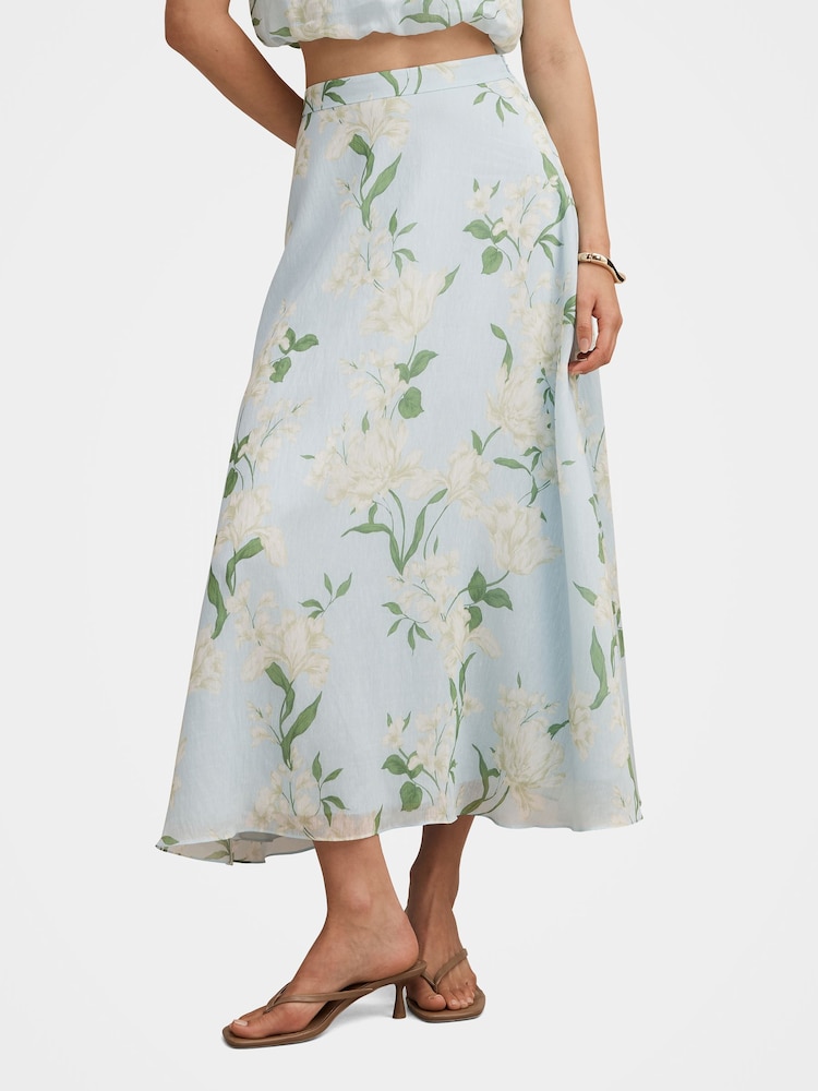 Forever New Blue Maisie Circle Midi Skirt Contains Linen - Image 1 of 5