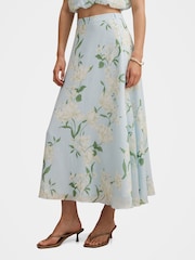Forever New Blue Maisie Circle Midi Skirt Contains Linen - Image 2 of 5