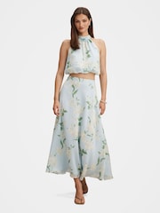 Forever New Blue Maisie Circle Midi Skirt Contains Linen - Image 4 of 5