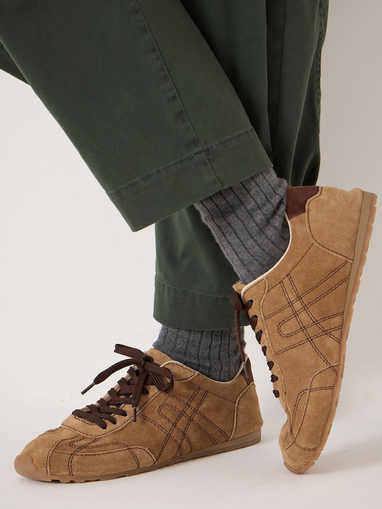 Hush Brown Sadie Stitch Detail Slimline Trainers - Image 2 of 5 Hush Brown Sadie Stitch Detail Slimline Trainers - Image 2 of 5