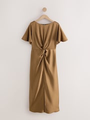 Bronze Satin Short Sleeve Twist Front Midi Dress - Image 5 of 7