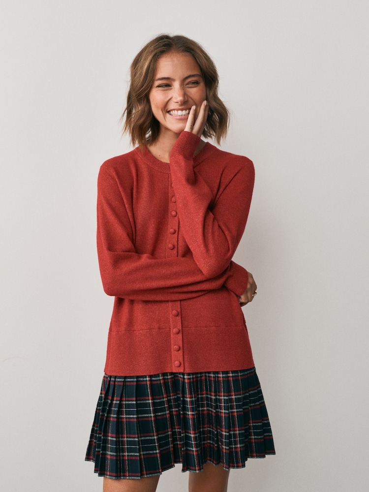 Red Long Sleeve Cardigan 2 in 1 Mini Dress - Image 1 of 4 Red Long Sleeve Cardigan 2 in 1 Mini Dress - Image 1 of 4