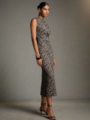 Animal Off Shoulder Draped Ruched Occasion Midi Dress - Image 2 of 5