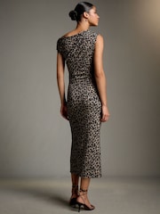 Animal Off Shoulder Draped Ruched Occasion Midi Dress - Image 4 of 5