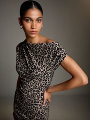 Animal Off Shoulder Draped Ruched Occasion Midi Dress - Image 5 of 5