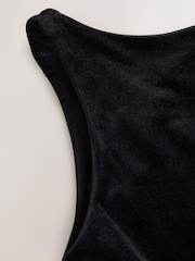 Black Sleeveless Barrel Leg Velvet Jumpsuit - Image 7 of 8