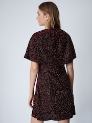 Red Sequin Cape V-Neck Mini Dress - Image 3 of 7