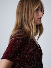 Red Sequin Cape V-Neck Mini Dress - Image 4 of 7