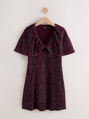 Red Sequin Cape V-Neck Mini Dress - Image 5 of 7