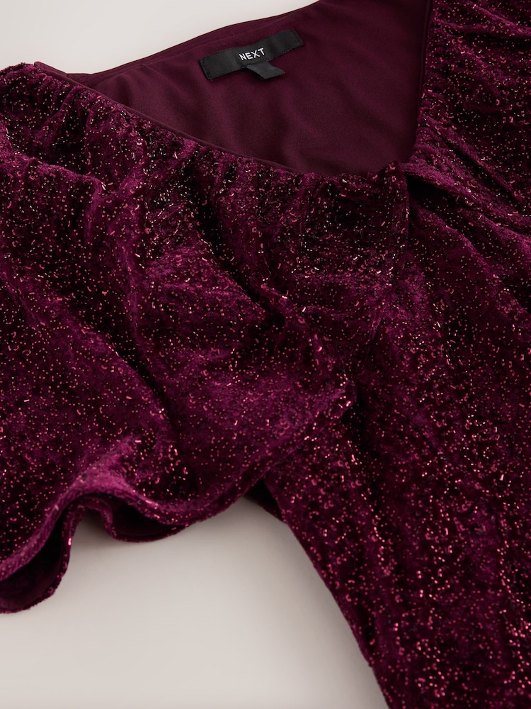 Red Sequin Cape V-Neck Mini Dress - Image 7 of 7 Red Sequin Cape V-Neck Mini Dress - Image 7 of 7