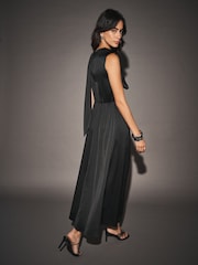 Black Textured Satin Scarf Midi Dress - Image 3 of 6