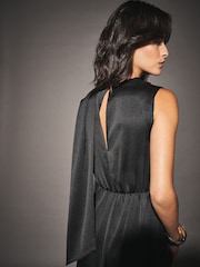 Black Textured Satin Scarf Midi Dress - Image 6 of 6