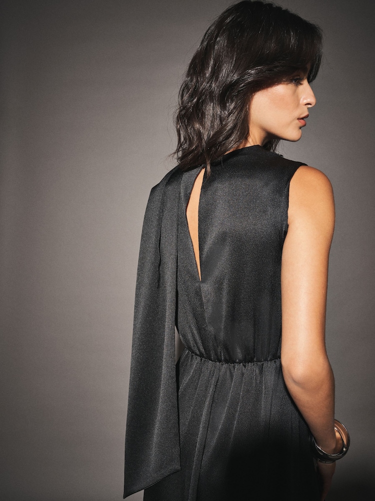 Black Textured Satin Scarf Midi Dress - Image 6 of 6 Black Textured Satin Scarf Midi Dress - Image 6 of 6