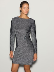 Silver Long Sleeve Side Ruched Hardware Mini Dress - Image 1 of 6