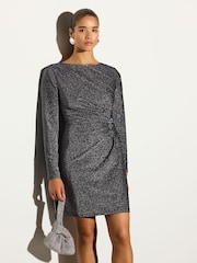 Silver Long Sleeve Side Ruched Hardware Mini Dress - Image 2 of 6
