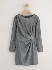 Silver Long Sleeve Side Ruched Hardware Mini Dress - Image 4 of 6