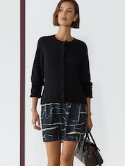 Black Print Long Sleeve Frill Cuff Knit Cardigan 2 in 1 Mini Dress - Image 1 of 5