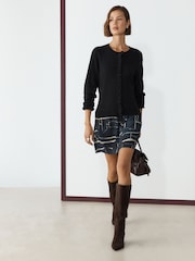 Black Print Long Sleeve Frill Cuff Knit Cardigan 2 in 1 Mini Dress - Image 2 of 5