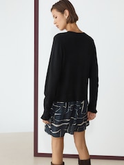 Black Print Long Sleeve Frill Cuff Knit Cardigan 2 in 1 Mini Dress - Image 4 of 5