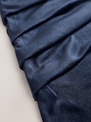 Navy Blue Velvet One Shoulder Ruched Midi Dress - Image 7 of 8
