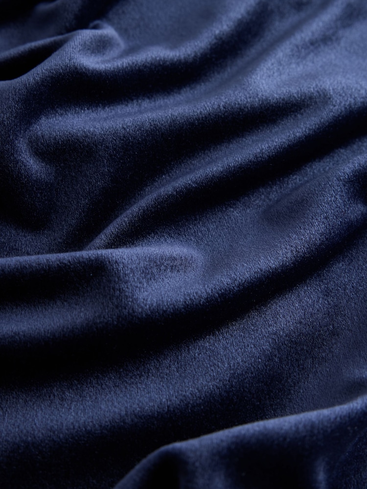 Navy Blue Velvet One Shoulder Ruched Midi Dress - Image 8 of 8