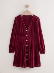 Burgundy Red Long Sleeve Velvet Cinched Waist Mini Dress - Image 6 of 8